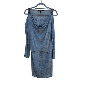 White House Black Market Gray Blouson Open Shoulder Long Sleeve Mini Dress, sz S